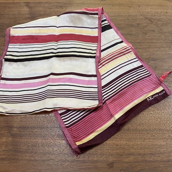 Vintage ANNE KLEIN 100% Silk Scarf Pinks Cream Nude Stripe Rectangle Elegant Y2K - Picture 3 of 9